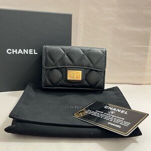 CHANEL Aged Calfskin Quilted Reissue Flap Card Holder Wallet Black Authentic